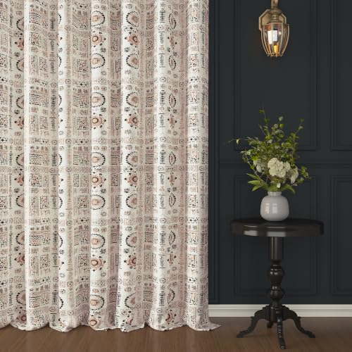Image of Story@Home Curtains 8 Feet Long Set of 2 | Aztec Printed | Bohemian Cotton Curtain | Light Filtering Curtain | Semi Long Door Curtains for Living Room | (116 X 242 Cm, Peach & Brown)