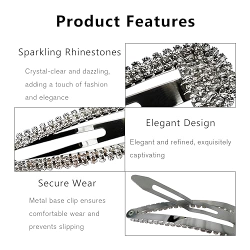 Set de 4 pinzas plateadas con piedras brillantes de 2.36 pulgadas - Barrettes para cabello para mujeres y niñas - para boda, fiesta y eventos miniatura 5