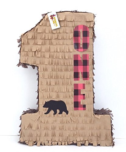 APINATA4U Number One Lumberjack Pinata With Bear First birthday Pinata 20" Tall
