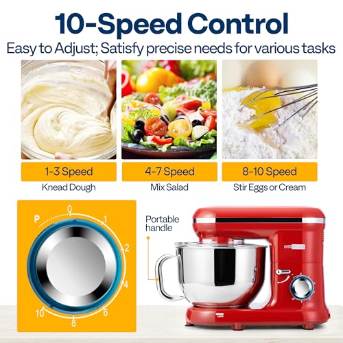 VIVOHOME 1500W Stand Mixer 5.7L Tilt-Head Kitchen 10 Speed Electric Food Mixer Make Bread with Beater, Dough Hook and Egg Separator - Image 4