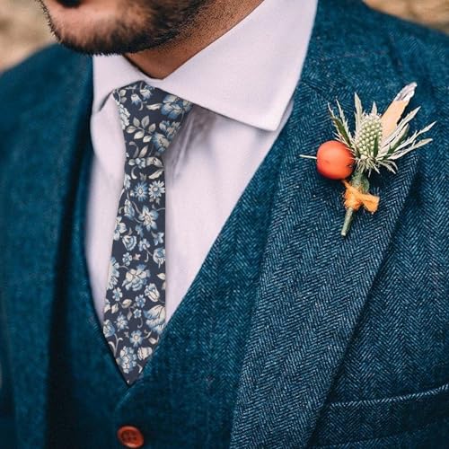 Image of Mantieqingway Floral Ties for Men Skinny Cotton Tie Flower Necktie