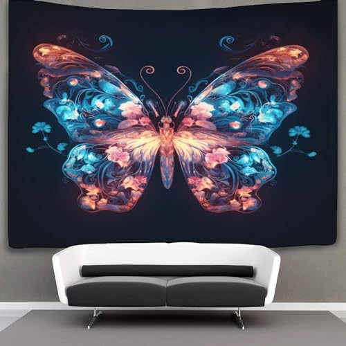 Tenture murale papillons 3D grand format drapé pour studio et dortoir - 3