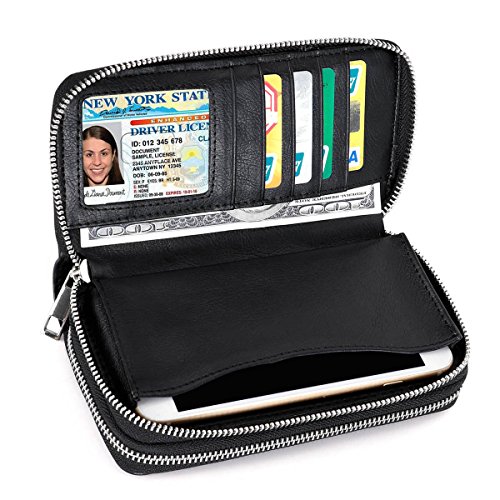 Image of XEYOU Double Zipper Long Clutch Wallet Cellphone Wallet for Women with Removable Wristlet Strap for Credit Card, Cash, Coin, Bill