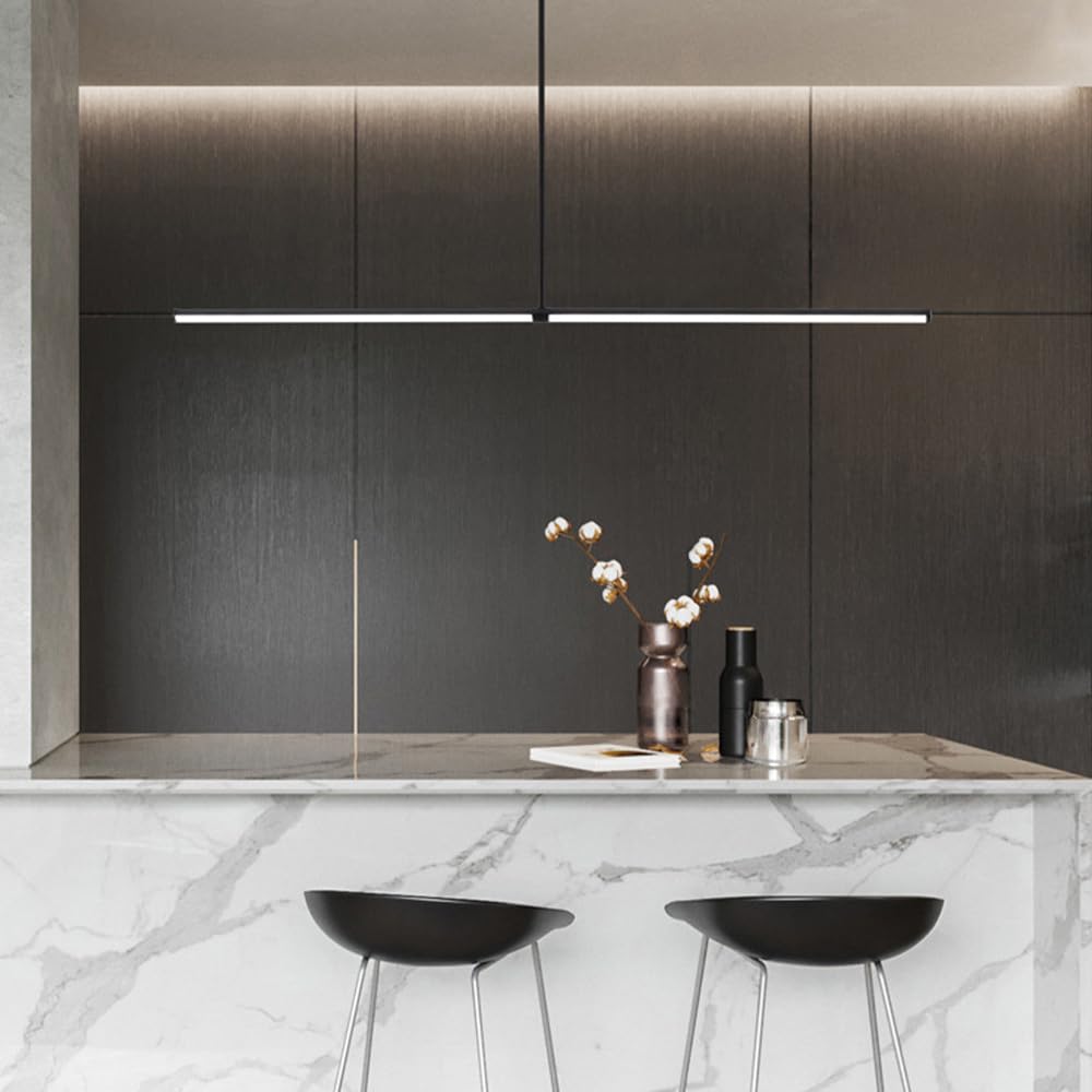 Lampadari a LED Neri, lampade a Sospensione lineari per Sala da Pranzo, lampadario per Isola Cucina, plafoniera, 100 cm, 28 W, lampade a Sospensione per Tavolo, Ufficio, Bar, stell