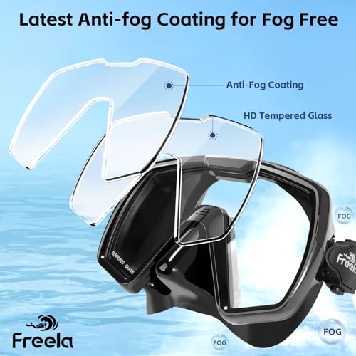 Image of Freela Adult Swim Goggles Mask Tempered Glass Anti Fog Waterproof 180Clear