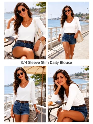 Image of Meetrendi Women's 3 /4 Sleeve Scoop Neck T-Shirt Cotton Blend Slim Fit Basic Tee Casual Spring Top 2026
