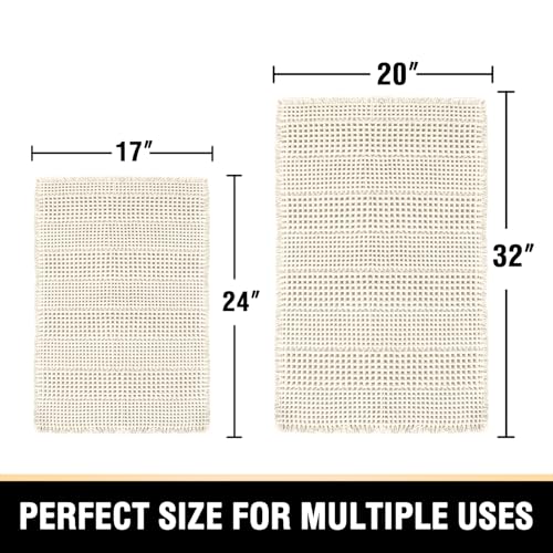 H.VERSAILTEX Waffle Bath Mat Super Absorbent Bathroom Mats Non Slip Bath Rugs for Bathroom Floor Machine Washable Ultra Soft Bathroom Rugs for Beside Tub, (32 x 20 Plus 24 x 17 - Inches, Ivory)