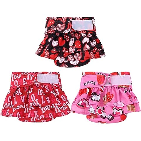 Norbi Washable Dog Diapers Female (3 Pack) Dog Diapers Reusable Doggie Diapers No Leak Highly Absorbent with Adjustable Snaps Pet Dippers (Heart Prints, S(11''-14.5'' Waist)) Cover