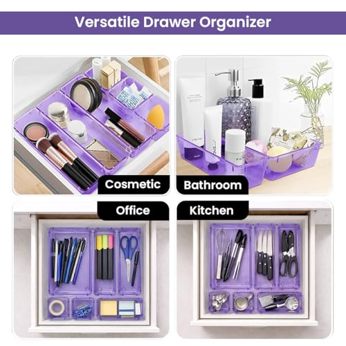 Image of ALOXE Drawer Organizer Makeup Organizer Box Purple Multipurpose Drawer Organisers Storage Box For Cosmetic, Jewellery, Office, Kitchen Items (16 Pcs)