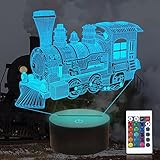 3D Zug Illusion Lampe, CooPark Lokomotive LED Optisches Hologramm Nachtlicht 16 Farben ändern sich mit Fernbedienung, Kinderzimmer Dekor Kreative Geschenke für Weihnachten Geburtstag Jungen Mädchen