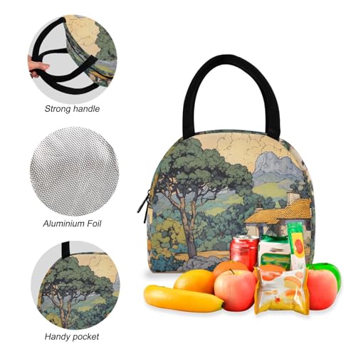 Art Painting Landscape Print Backpack Set with Lunch Bag, Large Capacity Travel Backpacks and Lunch Box Insulated for Commute Hiking Picnic4