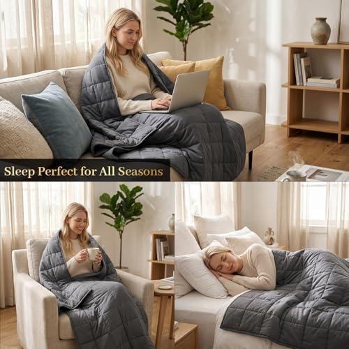 Image of Weighted Blanket 15-pounds 48 x 72 - Adults Cooling Heavy Twin Size Blankets for All-Seasons Sleeping, Soft & Breathable with Premium Glass Beads, Machine Washable