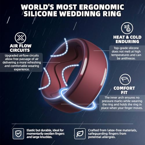 Egnaro Men's Silicone Rings 10mm Wide 2.5mm Thick, Rubber Wedding Bands with Inner Arc Ergonomic Breathable Design, 1/4/5/7 Variety Multipack2