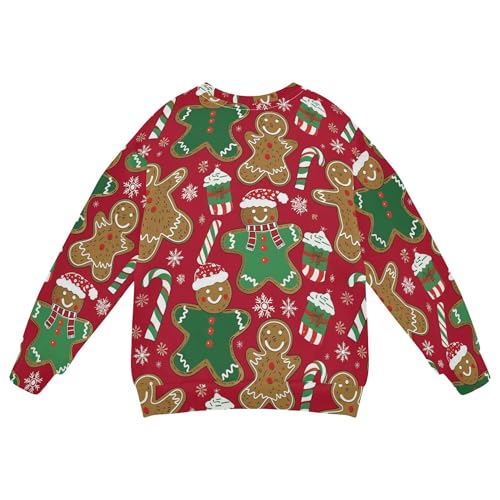 JUNZAN Gingerbread Men Christmas Green Red Little Girls Pullover Hoodie Long Sleeve Outerwear for Kids Camping 4T2