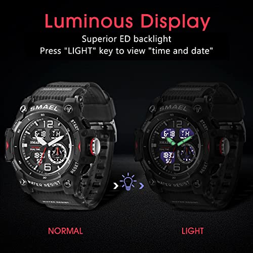 Gosasa Mens and Womens Military Digital Watch Date Week Sport Watches Outdoor Analog Digital Dual Display PU Strap Stopwatch Waterproof Multifunctional Unisex Wrist Watch2