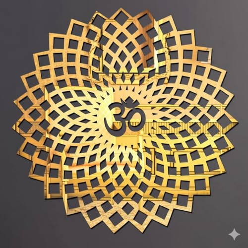 Image of Mandala Om 3D Acrylic Mirror Wall Sticker | Golden Decorative Om Wall Art for Living Room, Bedroom, Hall, Kids Room & Office | Self-Adhesive Spiritual Home Decor Mirror Sticker