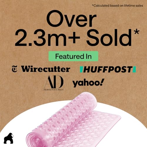Image of GORILLA GRIP Bath Tub Shower Mat, Bathtub Floor Liner, 35x16 Clear Pink