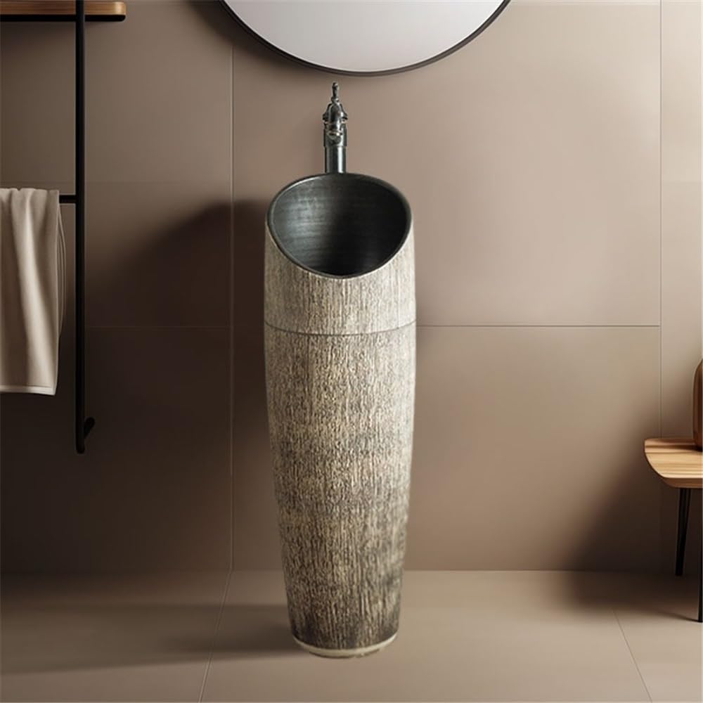 Lavabo integrado del balcón fregadero de la columna cerámica con el grifo y desagüe Baño