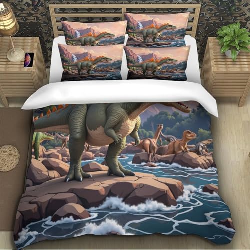 Housse de couette dinosaure 3D microfibre résistante et fermeture éclair King - 5
