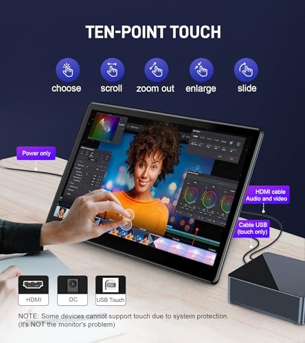 Image of 15.6 inch Portable Touchscreen Monitor with HDMI VGA DVI Ports, Screen Extender FHD 1920x1080 IPS Small Touch Screen Display Compatible with Laptops PC PS5 /4, Industrial (with Remote)