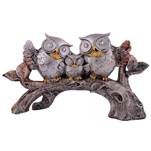 Image of Owl Family Sitting on Tree Decorative Bird Showpieces Statue for Home Decor Living Room Bedroom Wall Shelf Table Top Garden Decoration Items -1