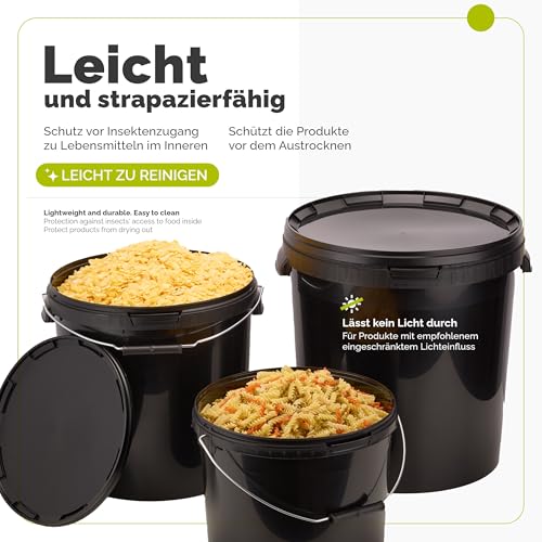 Garronda Eimer mit Deckel 20 L für die Lagerung von Lebensmittel- und Chemischen Produkten 1 Stück Schwarz GD-0104