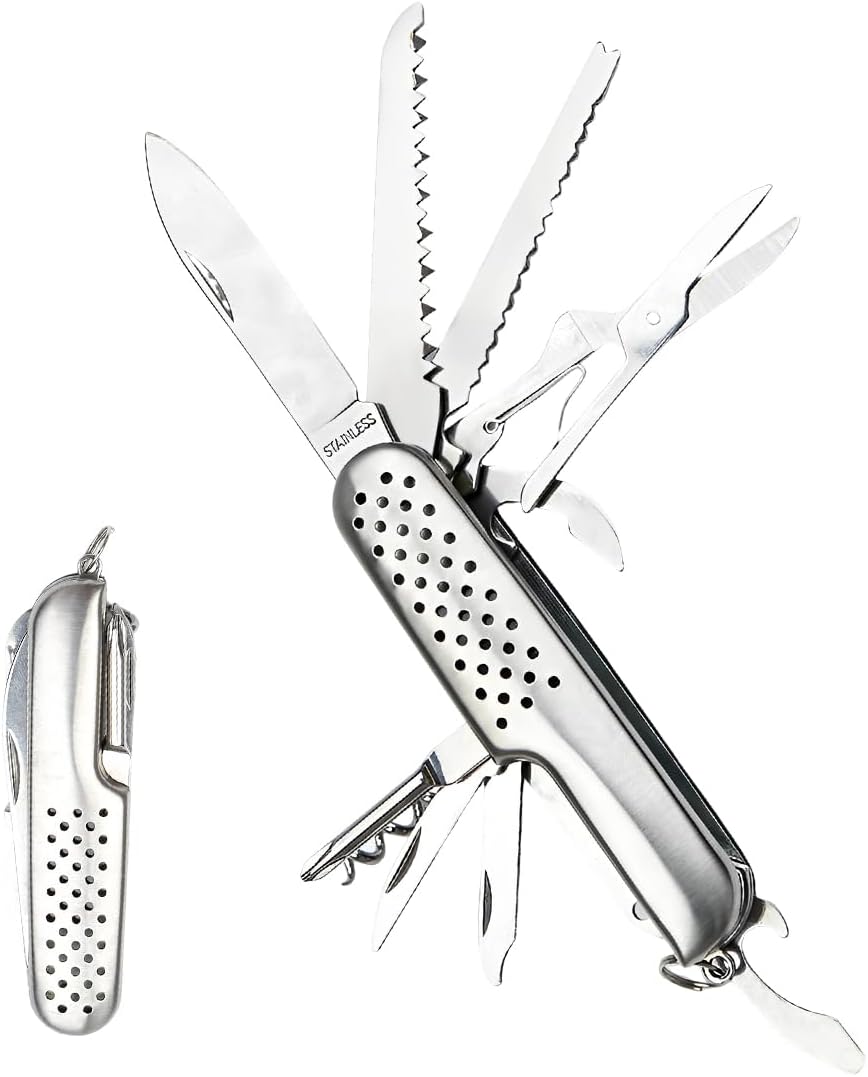 1 x 11-in-1 function pocket knife, mini for key chain, multi-tool, small pocket knife, small pocket knife, corkscrew, can opener (B)