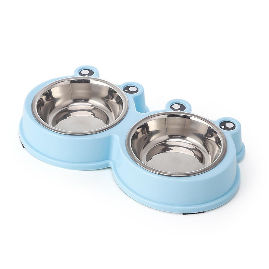 KuTi Kai Stainless Steel Pet Bowls,Double Dog Bowls,Double Food & Water Bowls for Dogs, Cats & Rabbit, Non-Slip Pet Feeder with Cute Modeling (Blue, Medium)