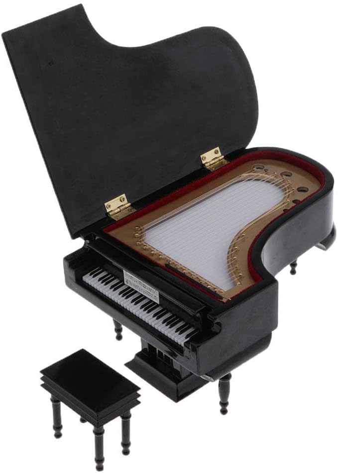 1/6 Scale Miniature Wooden Piano with Simulated Musical Instrument for Dollhouse, Black