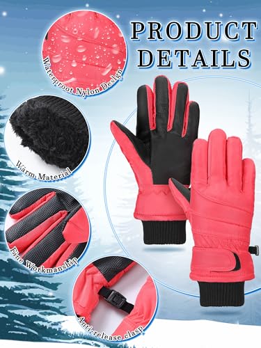 Image of SATINIOR 2 Pairs Kids Waterproof Winter Snow Gloves Ski Gloves for Boy Girl Outdoor Warm Thickening Snowboard