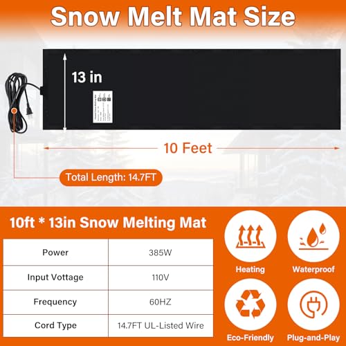 Ansgery Snow And Ice Melting Mats Roof And Valley Heater Ice Dam Prevention Heated Outdoor Pad,Snow Melting Mats For Walkways,3 In/H Speed thumb #1