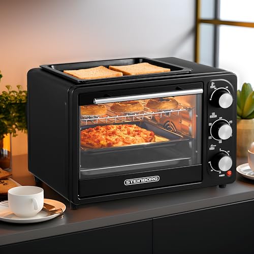 3in1 Mini Backofen 20 Liter mit Konvektion inkl. Warmhalteplatte | 2 Backbleche + Grillrost | Minibackofen | Pizza-Ofen | zuschaltbare Umluft | abnehmbare Grillplatte | 60 min.Timer | 1300W – Bild 4