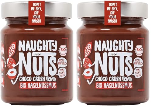 NAUGHTY NUTS Bio Mantequilla de Avellanas Choco Crush | Chocolate vegano | 100% Naturales | Sin aceite de palma ni azúcar | Ideal como aderezo para muesli 250 g (Paquete de 2)