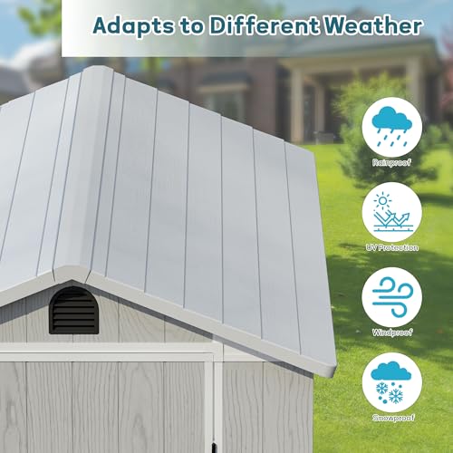 Image of Greesum 4x6FT Plastic Outdoor Storage Shed with Floor, Light Gray
