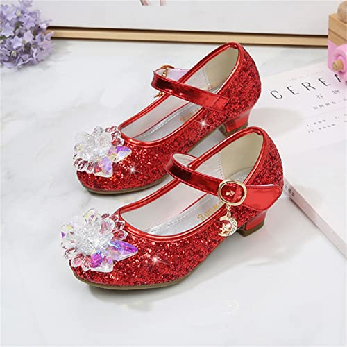 OMEARK Girls Glitter Dress Shoes Low Heel Princess Clear Flower Wedding Party Pump Shoes Round Head Stylish Sparkly Dress Up Shoes for Kids Toddler Rhinestone Sandals3
