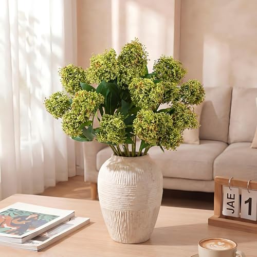 Image of 4 Pcs Artificial Flowers for Decoration, 23 Inch Faux Berry Stems Faux Skimmia Spray with Leaves Fake Flowers for Vase Home Table Floral Arrangement Wedding Decor(Green,Yinyu Fruit)