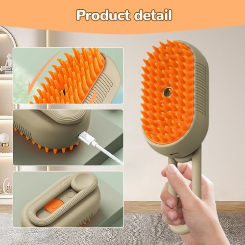 Image of Cat Steam Brush, 3 in 1 Dog Steam Brush,Steam Cat Brush,Silicone Massage Grooming Pet Steam Brush for Cats Dogs,Rechargeable Cats Dogs Steam Brush for Shedding (White)