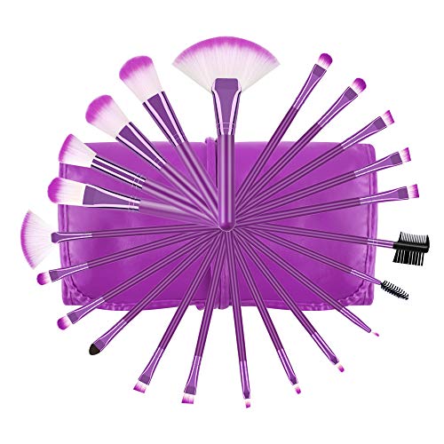 Makeup Brushes Set 22pcs, Purple Yuwaku Essential Make Up Brushes for Blush Fan Powder Highlight Eyeshadow Beauty Tools Kits with PU Makeup Case