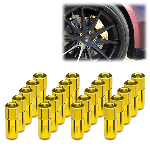 Image of Gold 20 PCS M12x1.5 Lug Nuts 60mm Extended Tuner Aluminum Wheels Rims Cap WN02