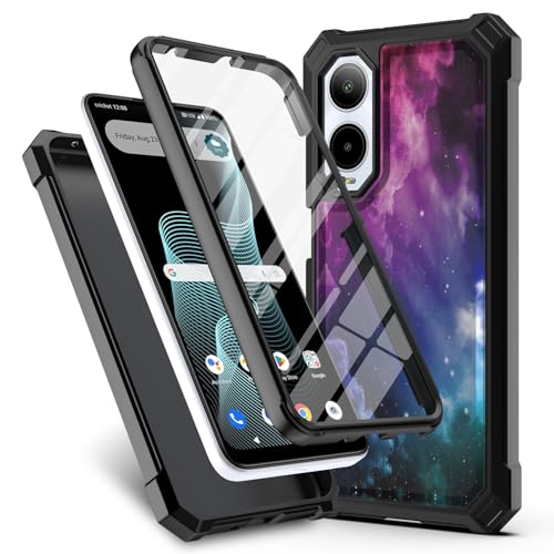 for Cricket Debut S3 Phone Case (U572AC)/AT&T Vista 2 (U572AA) w/[Built-in Screen Protector] Dual Layer Shockproof [Military-Grade][Full-Body] Protective Cover for Women Man Blue Black Star Galaxy