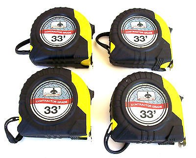4 Goliath Industrial 33' Foot Tape Measures Contractor Grade Fractional Blade