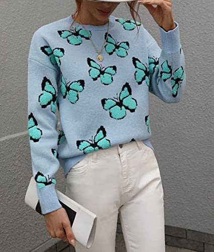 Image of JUNBOON Women's Casual Leopard Print Knitted Pullover Sweaters Long Sleeve Crew Neck Jumper Tops