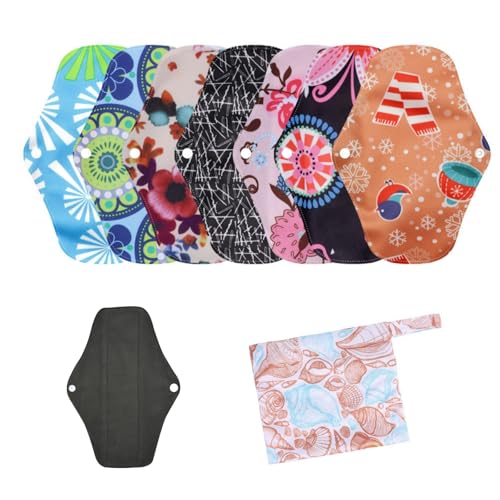 Image of Reusable Waterproof Sanitary Napkin Set,Overnight Reusable Washable Menstrual Pads,8pcs /Set,Pack of 7+1 Storage Bag