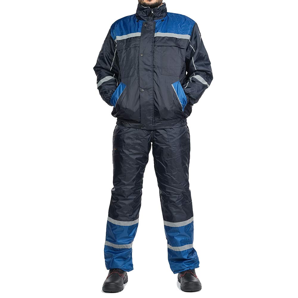 MAZALAT work wear Giacca da Lavoro Invernale Uomo, con Cappuccio, Impermeabile, A Prova di Vento, Giacche da Lavoro, Caldo, Bande Riflettenti, Giubbotto da Lavoro Inverno, Blu