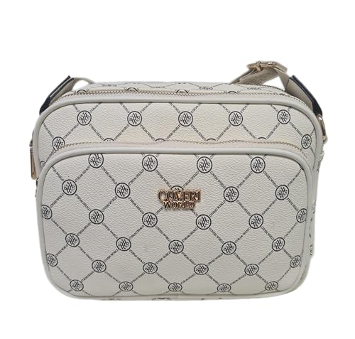 COVERI COLLECTION Bolso mujer bandolera Francesina de ecopiel impresión personalizada multibolsillos bandolera ajustable Dimensiones: 25 X 18 X 9 cm. Art. 80013 BEIGE