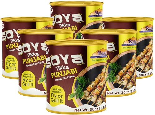 Rani Soya Tikka Punjabi 30oz (1.875lbs) 850g, Pack of 6, Ready for Cook ~ Easy Open Lid | All Natural | Vegan | No Colors | NON-GMO | Kosher | Indian Origin | Soy Based Meat Substitute