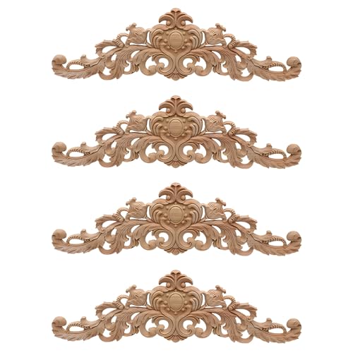 Liwein 4 peças apliques de madeira esculpida sem pintura DIY madeira esculpida longa aplique decorativo em madeira esculpida moldes de madeira decoração de casa europeia 30 * 8,5 cm (007)