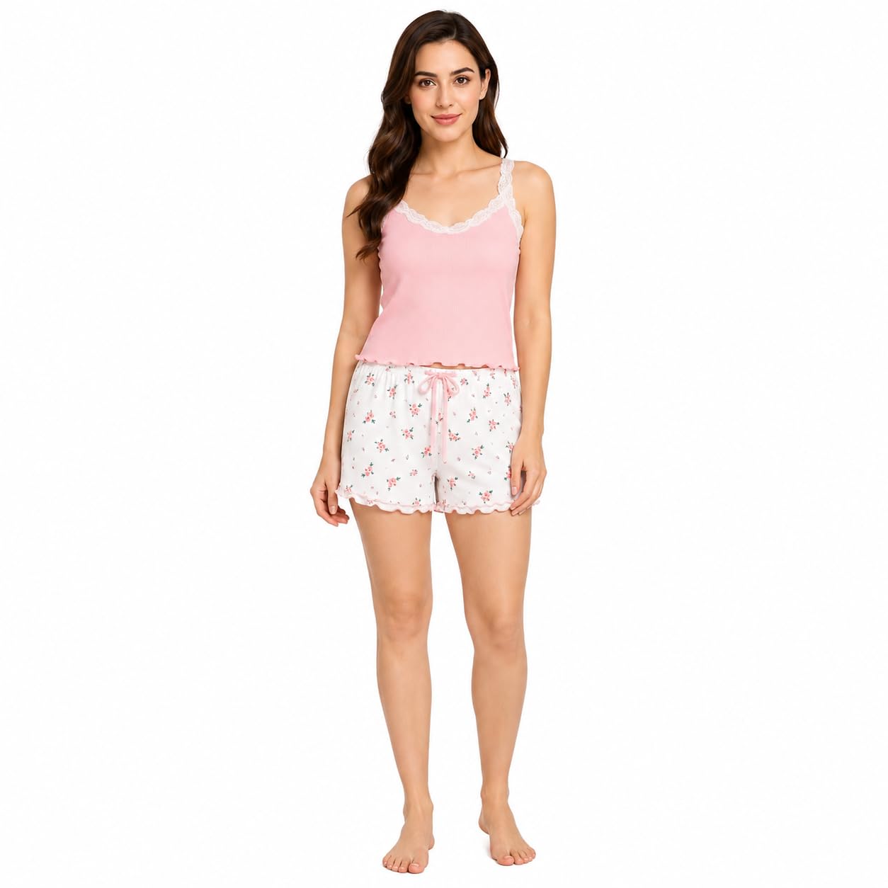 sequeen Women's Babydoll Lingerie Set with Floral Boyshorts, Cotton Blend, Multi-Colour-picture-27