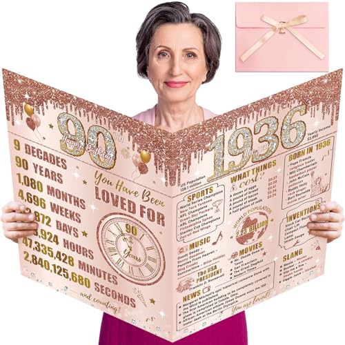 Turypaty Large 90th Birthday Card With Envelope for...