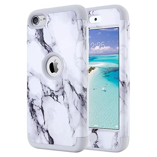 ULAK iPod Touch 7 Case Marble, iPod Touch 6 Case, Heavy Duty High Impact Hard PC Back Cover with Shockproof Soft Silicone Interior for Apple iPod Touch 5th/6th/7th Generation, Grey Marble